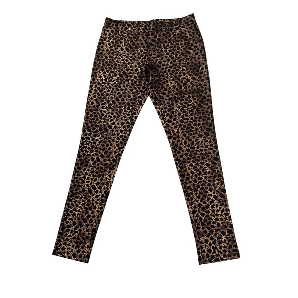 Paniz Womens Large Leopard Print Metallic Gold Black Leggings Slim Tapered Pants